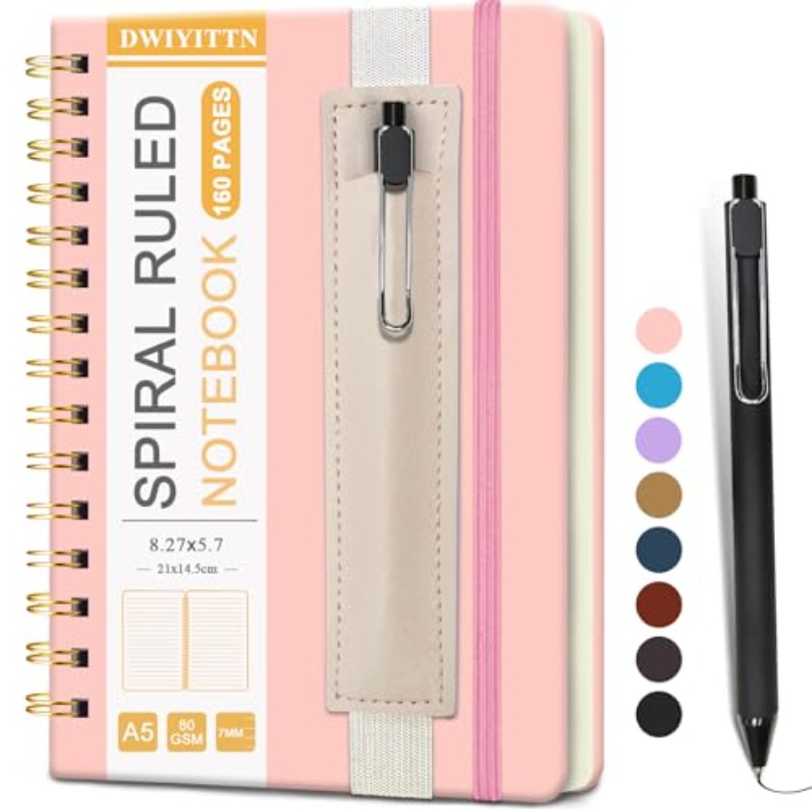 Journal Leather Hardcover - A5 Spiral Defter, Kalemli, 5.7x8.3