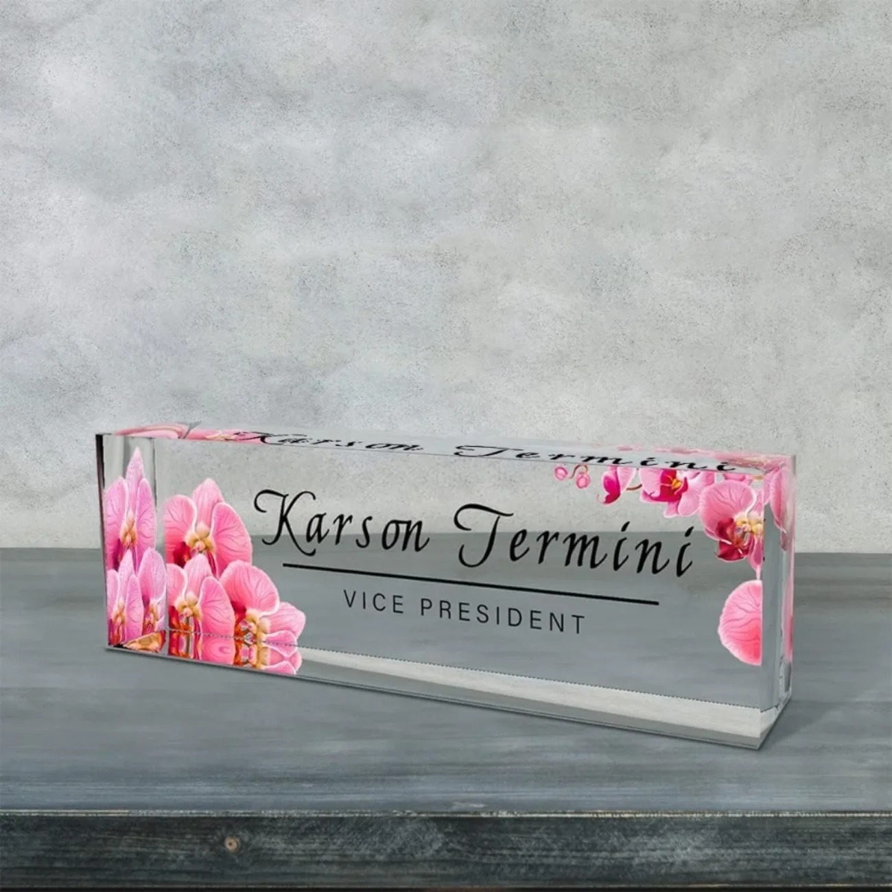 Desk Name Plate - [2D Düz] Kişiselleştirilmiş Orkide Desenli Akrilik