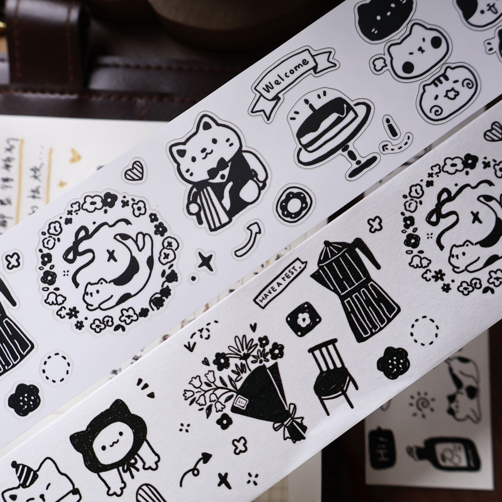 Washi Tape Set - YiEr Stüdyo Vintage Günlük Kedi Kahve