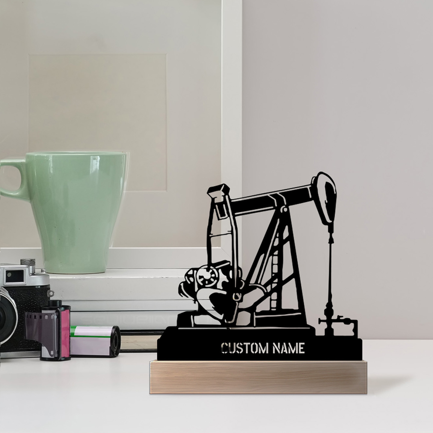 Desk Name Plate - Kişiselleştirilmiş Petrol Platformu Masa İsimliği Ahşap