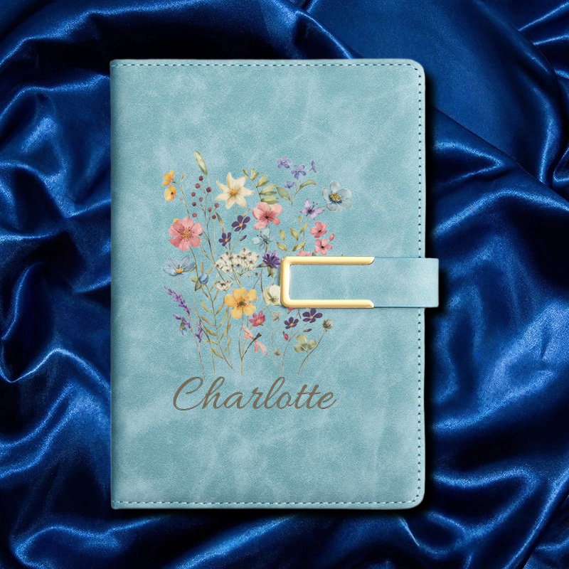 Journal Leather Hardcover - A5 Çiçek Desenli Monogram Özel İsimli