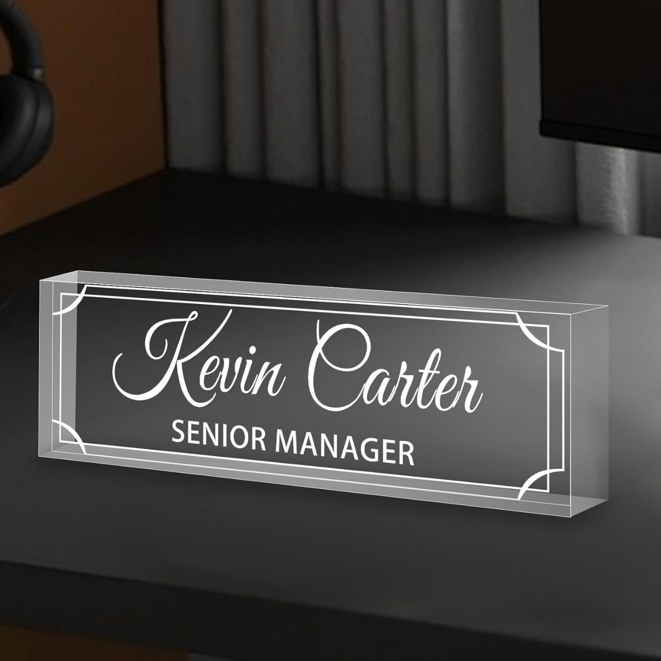 Desk Name Plate - Kişiselleştirilmiş Akrilik Masa İsimliği, Minimalist Şeffaf