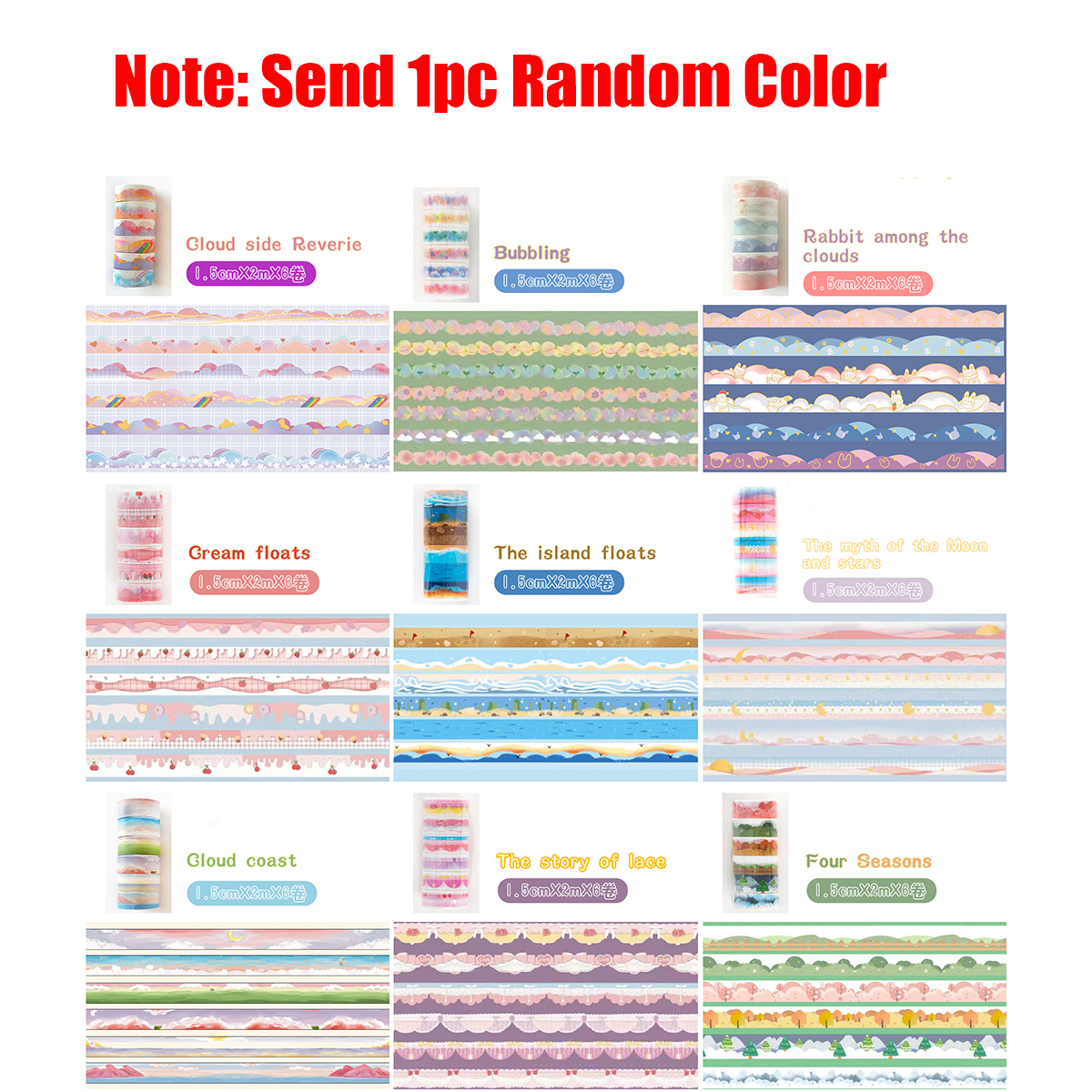 Washi Tape Set - 6 rulo/set Rastgele Renk Manzara Bantları