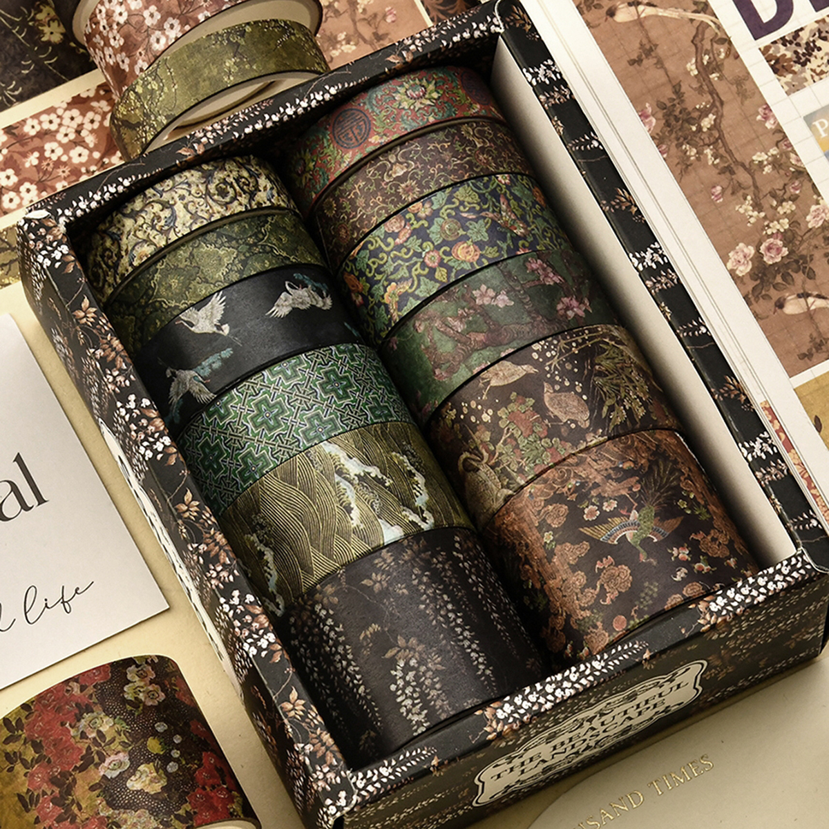 Washi Tape Set - 12 rulo Vintage çiçekli Washi bant